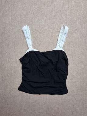 Thirty / Thirty Black White Ruched Crop Top Size M Y2K Coquette